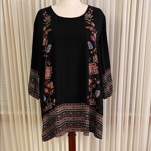 Cato Black Tunic with Colorful Embroidery Print